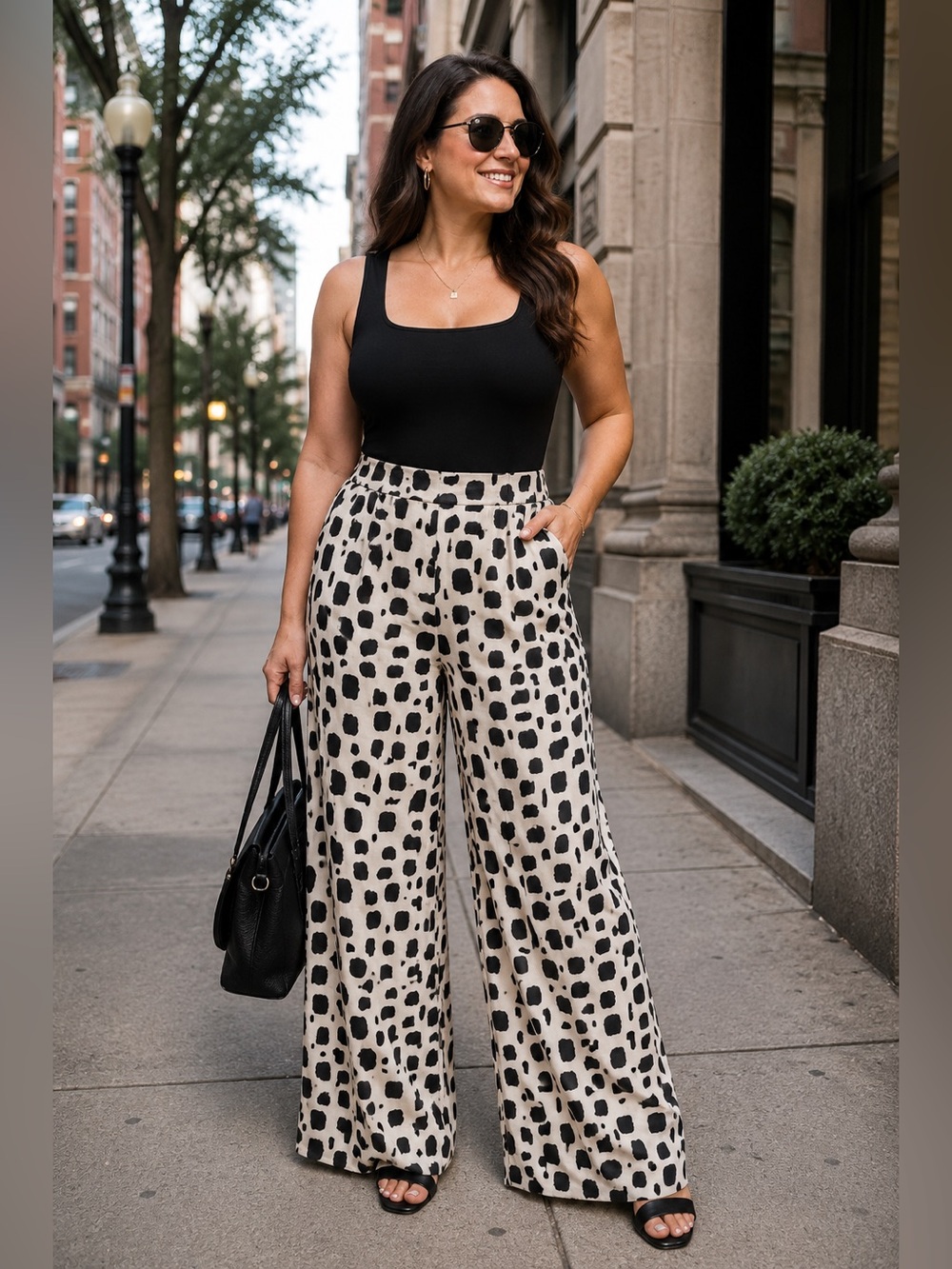 Sweet Rain XL Abstract Animal Print Wide Leg Palazzo Pants Black White